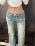 fredrical淺色蕾絲花邊微喇牛仔褲女2025新款復古低腰顯瘦不貼腿直筒褲子女 淺藍色【長(cháng)褲】 S 建議85-95斤 曬單實(shí)拍圖