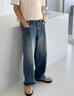 貓人牛仔褲男士春秋港風(fēng)休閑直筒褲潮流寬松復古闊腿長(cháng)褲 中藍色 XL 曬單實(shí)拍圖