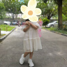 小野七天女童夏裝連衣裙2024新款夏天裙子兒童露肩公主裙小女孩夏季雪紡裙 兒童米白連衣裙 120 曬單實(shí)拍圖