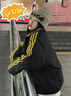 燦圖美式條紋加厚棉服女秋冬季加絨保暖棉衣設計感寬松休閑棉襖外套潮 黑色 M 曬單實(shí)拍圖