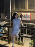 多菲尼森 仲夏花語 法式碎花薄紗連衣裙女夏季仙女藍(lán)色波浪花邊短袖連衣裙 碎花薄紗連衣裙藍(lán)色 S 【40-50KG】 曬單實(shí)拍圖