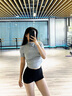 嘉麗薇半高領(lǐng)t恤女短袖夏季正肩小個子短款修身褶皺打底高腰露臍上衣 深灰色 L 曬單實拍圖