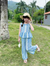 FIDQIOG女童夏裝新款網(wǎng)紅寬松兩件套 藍色 120 cm 曬單實拍圖