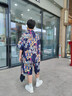愛(ài) 西娜男孩蝙蝠袖上衣套裝2025夏季新款男大童滿(mǎn)印休閑舒適短袖兩件套潮 圖片色 160 曬單實(shí)拍圖