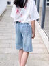 卡兔藍(lán)貓女童短褲夏季2025新款夏裝兒童牛仔中褲外穿洋氣時(shí)髦中大童五分褲 藍(lán)色 150 曬單實(shí)拍圖