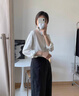 桂岐白襯衫女職業(yè)裝夏季條紋長(cháng)袖正裝法式設計感通勤襯衣高級感上衣 白色 L （建議90-120斤） 曬單實(shí)拍圖