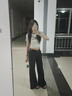 魯雅爾黑色低腰微喇叭牛仔褲女夏季高級垂感小個(gè)子辣妹顯瘦寬松闊腿長褲 黑色 L 曬單實(shí)拍圖
