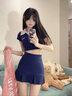 麓格立泳衣女夏日分體裙式兩件套日系小清新少女保守學(xué)生海邊度假沙灘溫 藏青分體泳衣 均碼 【建議70-120斤】 曬單實拍圖