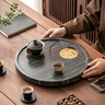 石匠家整塊天然皇庭玉石茶盤現(xiàn)代圓形中式簡約家用辦公室茶臺烏金石茶海 30*30*3CM 曬單實拍圖