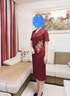 紫魅俏婚禮媽媽裝連衣裙女春夏裝高貴年輕喜婆婆V領(lǐng)氣質(zhì)顯瘦婚宴禮服裙 酒紅色【短袖】 2XL (建議120-130斤) 曬單實拍圖