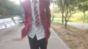 聲猴西服套裝男士學(xué)院風(fēng)休閑DKJK小西服結婚伴郎新郎禮服班校服外套男 紅色西服+長(cháng)袖襯衫+黑西褲+領(lǐng)帶 XL 曬單實(shí)拍圖