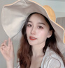 Charm Kendo防曬帽子女夏季大檐遮臉太陽(yáng)帽防紫外線(xiàn)遮陽(yáng)帽女漁夫帽顯臉小 黃配米 生日禮物送女朋友老婆 曬單實(shí)拍圖