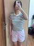 優(yōu)衣庫女裝條紋圓領(lǐng)短T恤短袖迷你T修身打底480820 01 乳白色 L /160/88A 曬單實拍圖