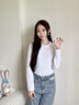 班尼路長(zhǎng)袖t恤女裝春秋新款純棉小個(gè)子女生內(nèi)搭上衣打底衫寬松休閑衣服 白-純色 【100%棉】 M 曬單實(shí)拍圖