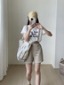 Calvin KleinJeans25春夏新款女士簡(jiǎn)約印花ck松緊腰修身針織休閑短褲47AB601 PF0-卡其色 S 曬單實(shí)拍圖