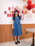 迪士尼女童夏裝2024新款洋氣時髦大童公主連衣裙牛仔裙兒童夏季短袖裙子 牛仔藍 170 曬單實拍圖