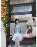 多菲尼森 甜美短款鏤空針織衫韓系蕾絲假兩件小衫女夏淺藍(lán)修身甜辣短袖T恤 蕾絲拼接假兩件短袖藍(lán)色 S 【80-90斤】 曬單實(shí)拍圖