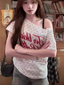 LDBE 波點(diǎn)斜肩短袖t恤女夏季美式復(fù)古辣妹風(fēng)設(shè)計(jì)感獨(dú)特漂亮上衣顯瘦 白色 M 【80-100斤】 曬單實(shí)拍圖