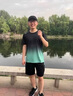 海因里希（HEINRICHS）速干衣短袖t恤男冰絲夏季運動套裝羽毛球服球衣籃球跑步健身衣服 黑綠套裝冰絲 速干 透氣 XL 130-145斤 曬單實拍圖