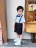 G.DUCKKIDS小黃鴨童裝男童夏季套裝兒童夏裝衣服男孩短袖背帶褲表演服兩件套 白條襯衫+短褲 110 建議4~5歲（100-110cm） 曬單實(shí)拍圖