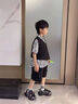 哈羅小黃鴨 HAL.DUCK男童夏季短袖套裝2025新款兒童帥氣痞帥中小童寶寶馬甲襯衫三件套 黑色 襯衫+褲子 90 cm 曬單實拍圖