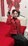 皮爾卡丹（pierre cardin）中式古風(fēng)浮雕提花棉外套女國風(fēng)小棉襖冬唐裝盤(pán)扣厚棉衣棉服 紅色 2XL 【145-160斤】 曬單實(shí)拍圖