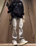 燦圖煙灰色牛仔褲男夏季新款美式復古潮流vibe褲子窄版顯瘦直筒微喇褲 煙灰色 L 曬單實(shí)拍圖