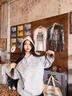 燦圖美式重磅刺繡衛(wèi)衣女春秋季新款寬松潮牌運動連帽衫外套休閑上衣服 白灰色【春秋薄款】 L 曬單實拍圖
