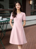 XAQ輕奢連衣裙女夏季名媛氣質(zhì)小香風(fēng)鑲鉆花禮服裙優(yōu)雅時尚洋氣A字裙 粉色 L 曬單實拍圖