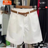 婍妡外穿短褲女2025夏裝韓版新款寬松顯瘦高腰闊腿薄款休閑五分褲 白色 M 建議85-100 曬單實(shí)拍圖