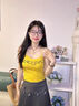 多菲尼森美式辣妹吊帶小背心字母印花外穿無(wú)袖上衣內搭帶胸墊短款顯瘦抹胸 字母印花吊帶黃色均碼 曬單實(shí)拍圖