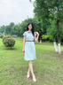 夢嬌法式系腰帶襯衫裙純色通勤連衣裙女2025夏季新款顯瘦遮肚中長裙子 淺綠色 XL 建議110-120斤 曬單實(shí)拍圖