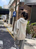 魯雅爾 字母印花白灰色連帽衛(wèi)衣女秋季韓系復(fù)古ins長袖上衣服小個子外套 白灰色 常規(guī)款 L 曬單實拍圖