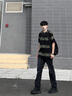 頂峰保羅（Dingfengbaoluo）純棉短袖男夏季寬松條紋美式重磅休閑T恤HL64黑綠色L 曬單實拍圖