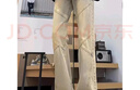 衣然呈品牛仔褲男士秋季新款美式高街復古直筒修身拼接潮流微喇百搭褲子男 黃泥色 M 【建議80-100斤】 曬單實(shí)拍圖