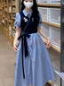 景怡依2025年新款少女學(xué)生夏季學(xué)院風(fēng)連衣裙夏天夏裝初中高中學(xué)生長(cháng)裙子 藍色 XL 曬單實(shí)拍圖