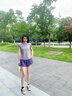 PHIGEER跑步套裝女晨跑服夏季薄款透氣跳舞健身服寬松速干衣短袖運動服 灰紫兩件套（紫褲） M 曬單實拍圖