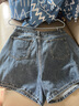 三彩2025春季新款提花牛仔短褲高腰休閑卷邊熱褲顯瘦時(shí)尚M 曬單實(shí)拍圖