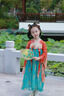 貝優(yōu)可古月家.花想容 漢服女童春秋兒童中國(guó)風(fēng)中秋古裝仙氣表演服連衣裙 上紅下藍(lán) 含披帛（袖子無(wú)珍珠） 165 曬單實(shí)拍圖