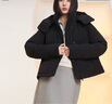 美力城短款羽絨服新款鵝絨連帽小個子時尚百搭輕運動多巴胺外套 猛石黑 S 155 曬單實拍圖