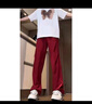 POUM冰絲休閑褲子男士秋冬季窄版闊腿直筒工裝褶皺垂墜感傘兵褲 KDHFS-K25酒紅色 L 曬單實(shí)拍圖