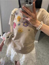 LDBE花朵印花短袖t恤女夏季高級感寬松美式復古修身顯瘦正肩體恤上衣 燕麥灰 XL 【120-130斤】 曬單實(shí)拍圖