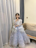 姣霓（joli）兒童晚禮服裙輕奢小眾高端公主裙主持人演出服鋼琴演奏高級感秋冬 藍色長(cháng)袖 140 曬單實(shí)拍圖