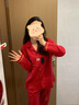 杰麗·莫克（Jerrie Mock）華夫格紅色結婚情侶睡衣春秋款純棉長(cháng)袖喜慶新婚本命年家居服套裝 一套裝-紅色華夫格套裝 L 女(建議100-120斤) 曬單實(shí)拍圖