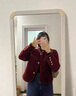 TKSY短款小香風(fēng)羽絨服女冬輕薄白鴨絨內(nèi)膽小個(gè)子羊毛外套紅色呢子大衣 酒紅色 S【體重88-95斤】 曬單實(shí)拍圖