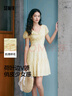 森馬（Semir）連衣裙女荷葉邊V領(lǐng)溫柔少女感2025夏季新款肌理碎花裙小清新 黃色調00333 S 曬單實(shí)拍圖
