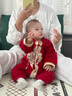 G.DUCKKIDS小黃鴨嬰兒連體衣夏季新生兒國風周歲禮服寶寶滿月百天百日宴衣服 紅色 66cm 尺碼建議0-3個月8-12斤 曬單實拍圖