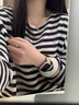 森馬（Semir）chic韓系條紋冰絲針織長(cháng)袖t恤防曬罩衫女夏季外搭薄紗上衣空調衫 藏青條紋版 S 建議40-50公斤 曬單實(shí)拍圖