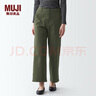 無(wú)印良品（MUJI）女式 橫豎彈力絲光斜紋寬版直筒褲 闊腿褲褲子休閑 工裝長(cháng)褲 深綠色BEM73C3A M(160/66A) 曬單實(shí)拍圖