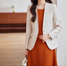 駝色西裝外套女2025春秋季新款氣質(zhì)職業(yè)高級感OL修身大碼無領西服 米杏色長袖西裝+橘色連衣裙 2XL 曬單實拍圖